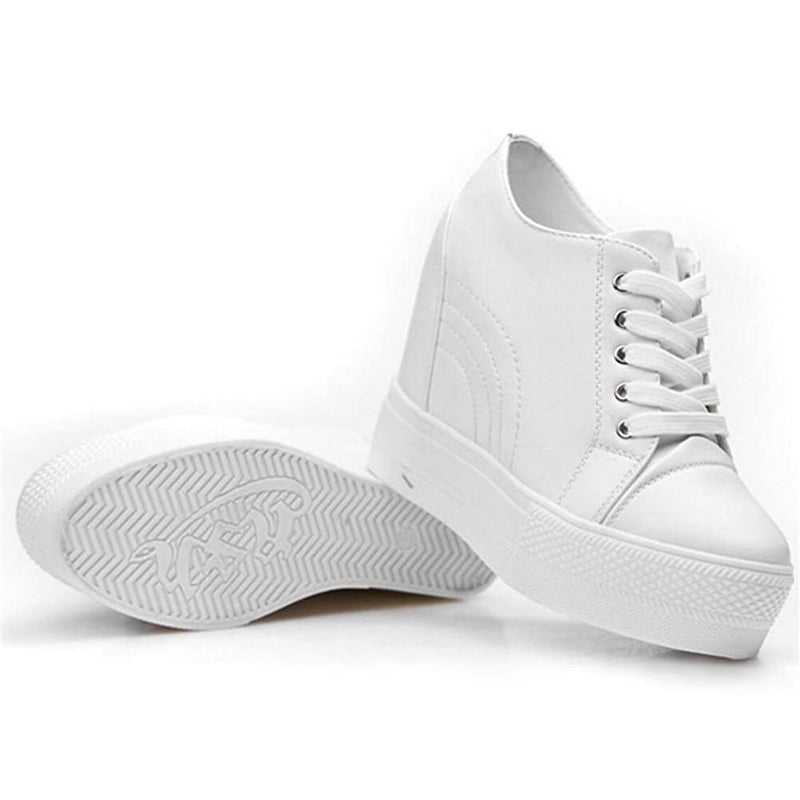 ACE SHOCK Women Wedges Sneakers with Hidden Heel Ankle High Platform Walking Shoes Fashion Bride Wedding Shoes (7.5, White, Numeric_7_Point_5) - Image 5